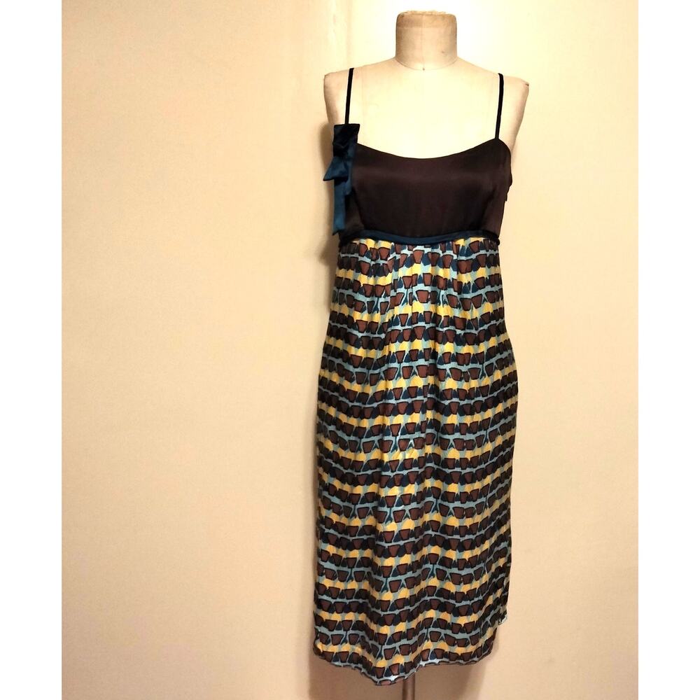 Mint Brown & Multicolored Graphic Print 100% Silk Sleeveless Dress NWT 4